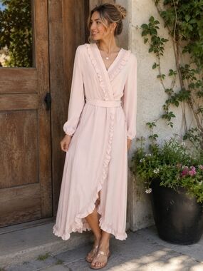 berrygo women's boho v neck ruffle floral wrap maxi dress BerryGo Womens 2024 Summer Boho V Neck Ruffle Floral Jamaica